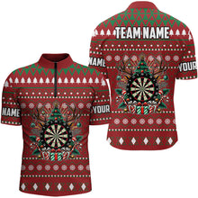 Load image into Gallery viewer, Red Christmas Pattern Custom Dart Shirts For Men, Funny Darts Christmas Gifts Xmas Dart Jerseys TDM3078