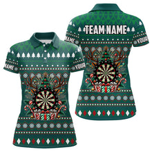 Load image into Gallery viewer, Green Christmas Pattern Custom Dart Shirts For Women, Funny Darts Christmas Gifts Xmas Dart Jerseys TDM3079