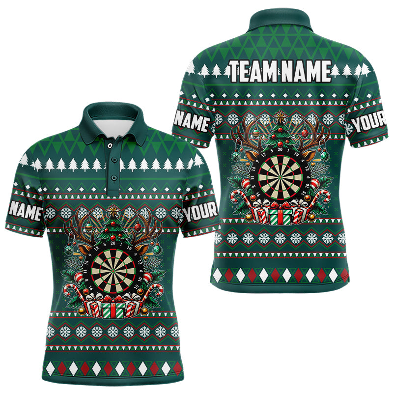 Green Christmas Pattern Custom Dart Shirts For Men, Funny Darts Christmas Gifts Xmas Dart Jerseys TDM3079