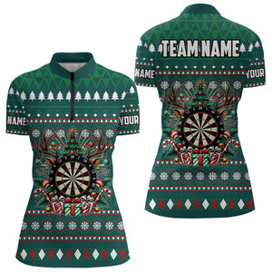 Green Christmas Pattern Custom Dart Shirts For Women, Funny Darts Christmas Gifts Xmas Dart Jerseys TDM3079