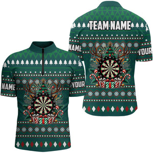 Green Christmas Pattern Custom Dart Shirts For Men, Funny Darts Christmas Gifts Xmas Dart Jerseys TDM3079