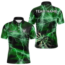 Load image into Gallery viewer, Black And Green Thunder Lightning Dart Shirts With Pocket For Men Custom 3D Darts Team Jerseys TDM3314