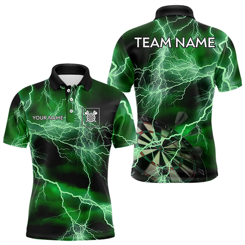Black And Green Thunder Lightning Dart Shirts With Pocket For Men Custom 3D Darts Team Jerseys TDM3314