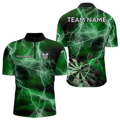 Black And Green Thunder Lightning Dart Shirts With Pocket For Men Custom 3D Darts Team Jerseys TDM3314