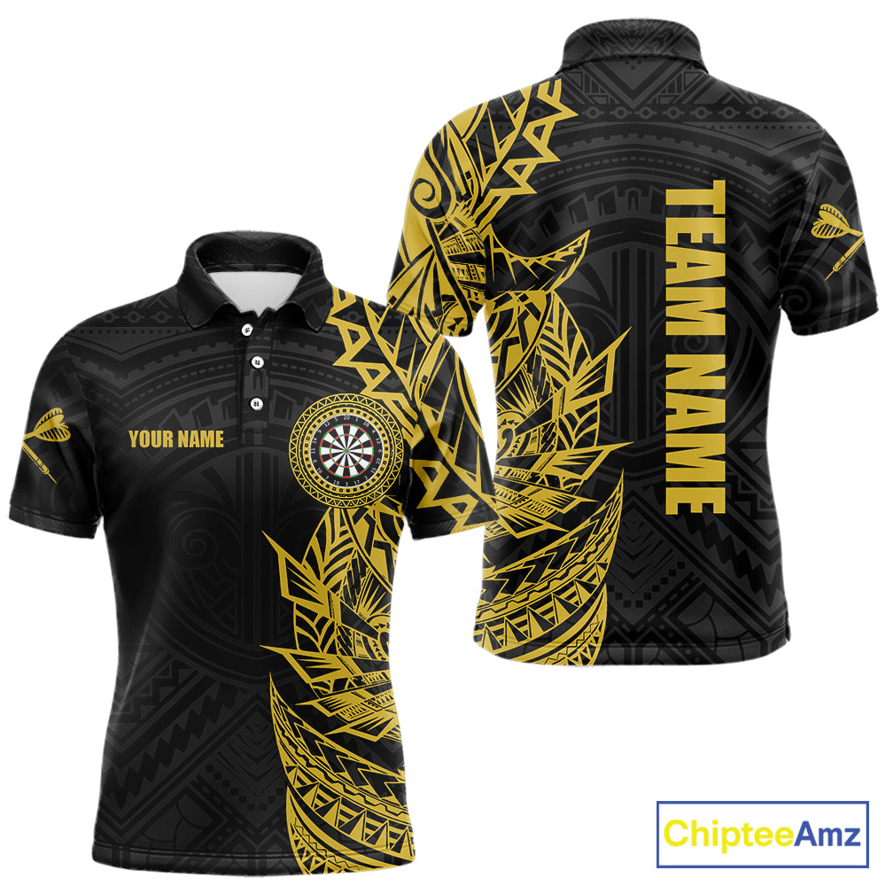 Personalized Yellow Tribal Darts Polo & Quarter Zip Custom Dart Shirts For Men Dart Jerseys TDM5568
