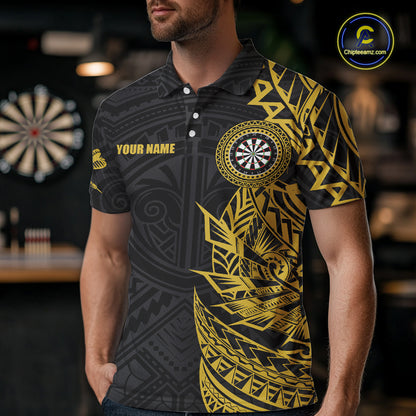 Personalized Yellow Tribal Darts Polo & Quarter Zip Custom Dart Shirts For Men Dart Jerseys TDM5568