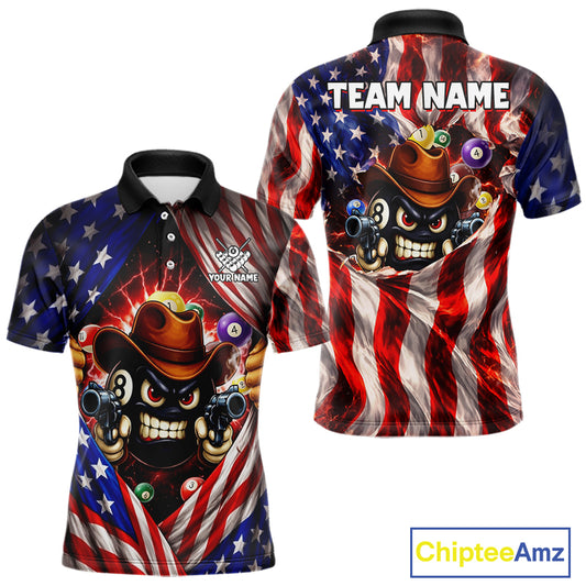 Glowing American Flag Funny 8 Ball Billiard Shirt For Men Custom Patriotic Pool Team Jersey TDM5570