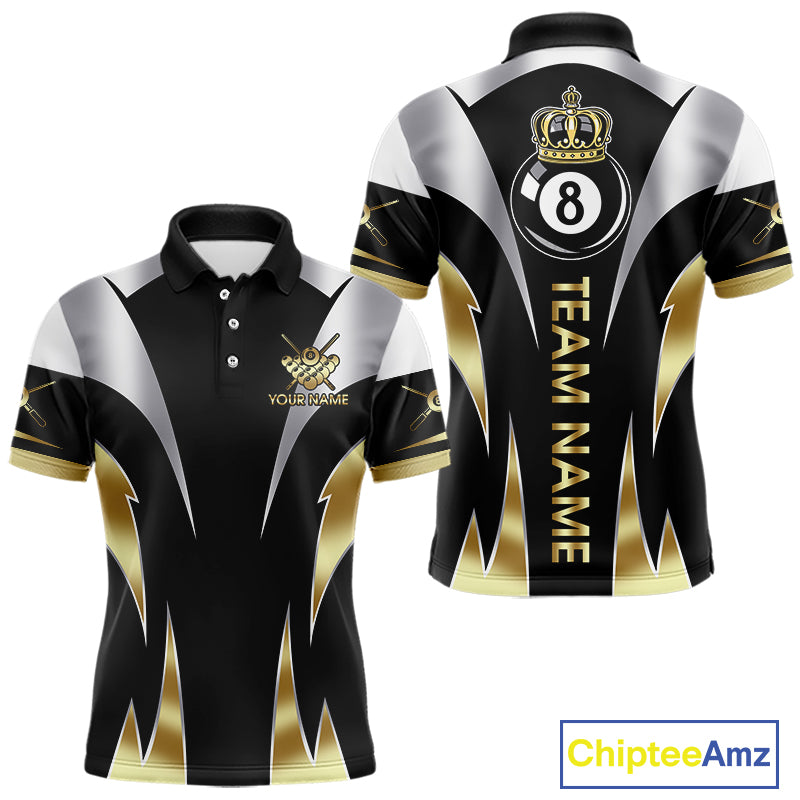 Personalized Crown 8 Ball Billiard Shirt For Men Custom Billiard Tournament Pool Team Jersey |Gold TDM5571