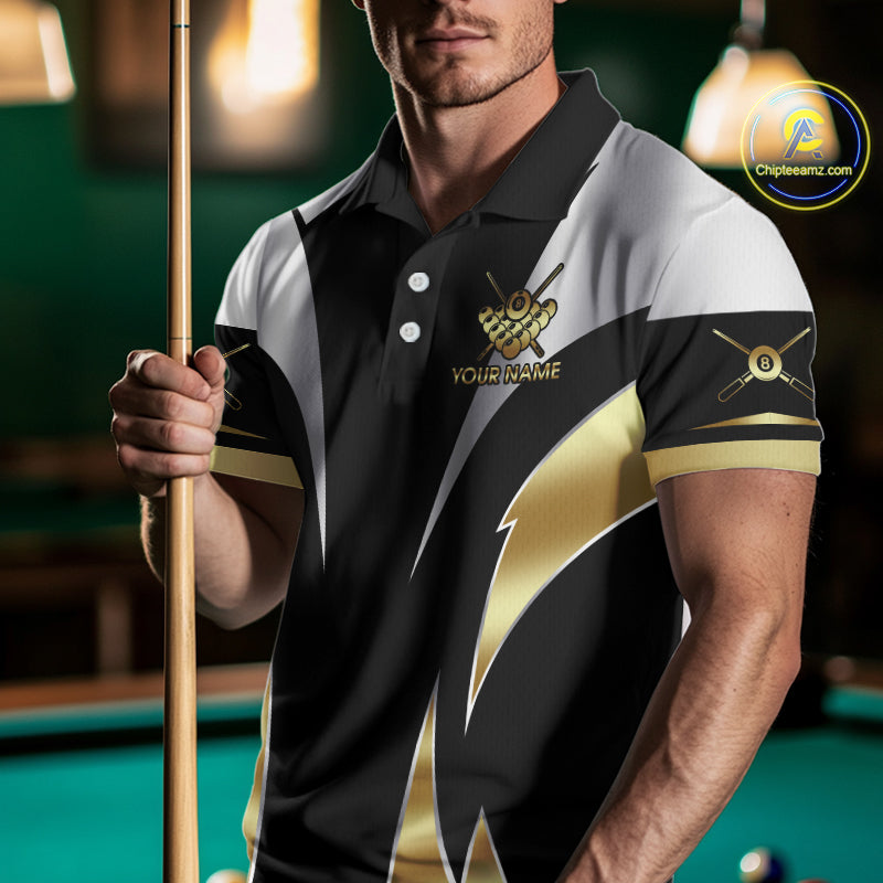 Personalized Crown 8 Ball Billiard Shirt For Men Custom Billiard Tournament Pool Team Jersey |Gold TDM5571