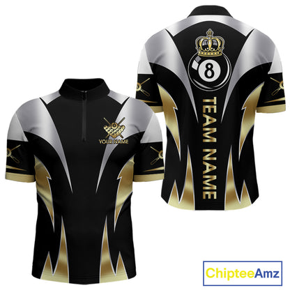 Personalized Crown 8 Ball Billiard Shirt For Men Custom Billiard Tournament Pool Team Jersey |Gold TDM5571