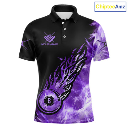 Black And Purple Flaming Icy 8 Ball Pool Billiard Shirt For Men Custom Billiard Team Jersey TDM5809