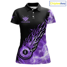 Load image into Gallery viewer, Black And Purple Flaming Icy 8 Ball Pool Billiard Shirt For Women Custom Billiard Team Jersey TDM5809
