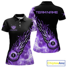 Load image into Gallery viewer, Black And Purple Flaming Icy 8 Ball Pool Billiard Shirt For Women Custom Billiard Team Jersey TDM5809