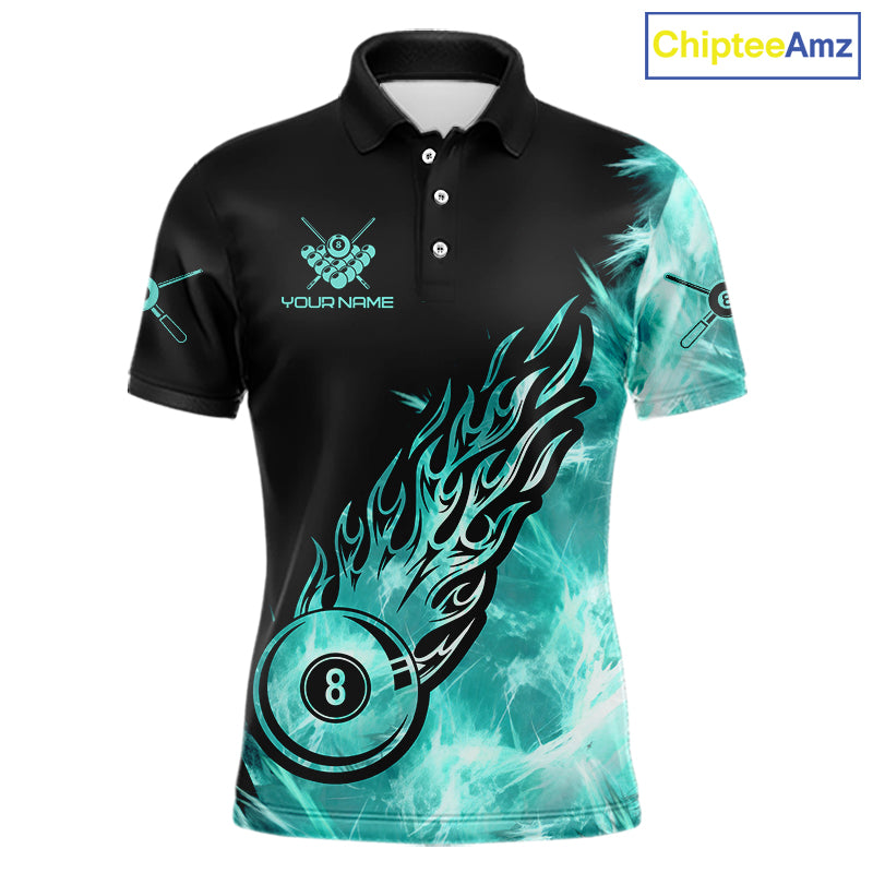 Black And Turquoise Flaming Icy 8 Ball Pool Billiard Shirt For Men Custom Billiard Team Jersey TDM5810