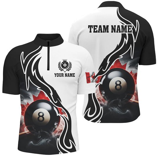 3D 8 Ball Pool Smoke Canada Flag Custom Men Quarter-Zip Shirts, Patriotic Billiard Jerseys TDM1143