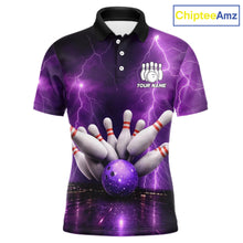 Load image into Gallery viewer, Custom Eagle Thunder Lightning Purple Bowling Shirt For Men, Bowling Team Jersey Polo &amp; 1/4 Zip TDM6188