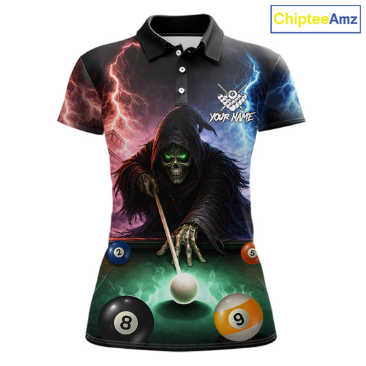 Funny Grim Reaper Lightning Billiard Shirt For Women Custom Pool Balls Team Jersey Polo & 1/4 Zip TDM6410