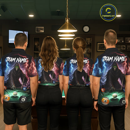 Funny Grim Reaper Lightning Billiard Shirt For Men Custom Pool Balls Team Jersey Polo & 1/4 Zip TDM6410