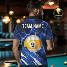 Load image into Gallery viewer, Blue Lightning Billiard Jersey For Men Custom 8 Ball 9 Ball Pool Billiard Shirt Team Polo, 1/4 Zip TDM6413