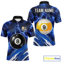 Load image into Gallery viewer, Blue Lightning Billiard Jersey For Men Custom 8 Ball 9 Ball Pool Billiard Shirt Team Polo, 1/4 Zip TDM6413