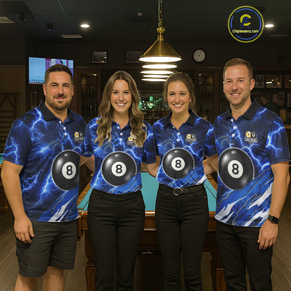 Blue Lightning Billiard Jersey For Men Custom 8 Ball 9 Ball Pool Billiard Shirt Team Polo, 1/4 Zip TDM6413