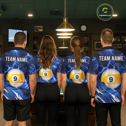 Blue Lightning Billiard Jersey For Men Custom 8 Ball 9 Ball Pool Billiard Shirt Team Polo, 1/4 Zip TDM6413