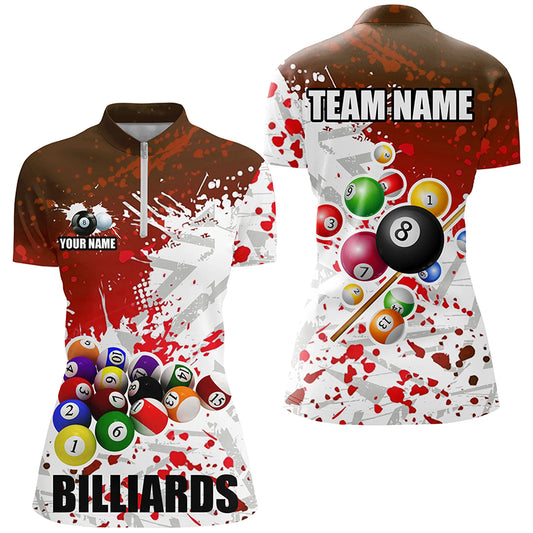 Personalized Red Billiard Balls Paint Splash Women Billiard Shirts, 3D Billiard Jerseys Attire TDM1692