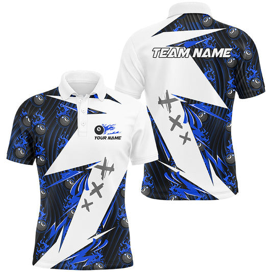 Blue Billiard 8 Ball Flame Pattern Custom Pool Shirts For Men, Billiard Tournament Jerseys For Team TDM2351