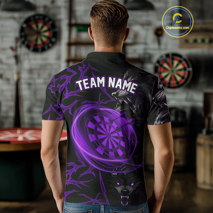 Personalized Wolf Dart Shirts For Men Custom Lights Dartboard Darts Team Jerseys |Purple TDM4671