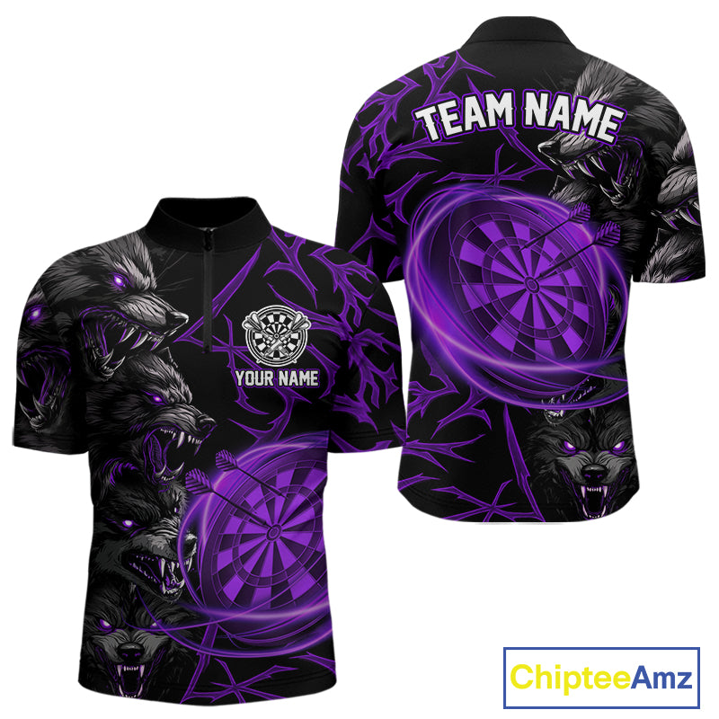 Personalized Wolf Dart Shirts For Men Custom Lights Dartboard Darts Team Jerseys |Purple TDM4671
