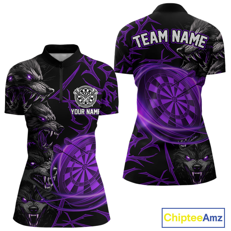 Personalized Wolf Dart Shirts For Women Custom Lights Dartboard Darts Team Jerseys |Purple TDM4671