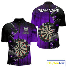 Load image into Gallery viewer, Personalized Purple Grunge Wolf Darts Shirt For Men Custom Funny Darts Jersey Team Polo &amp; 1/4 Zip TDM4673