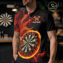 Load image into Gallery viewer, Red Flaming Dartboard Shirt For Men Custom Fire Darts Jersey Polo &amp; Quarter Zip Team Uniform TDM4675