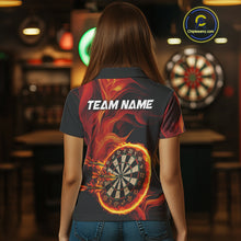 Load image into Gallery viewer, Red Flaming Dartboard Shirt For Women Custom Fire Darts Jersey Polo &amp; Quarter Zip Team Uniform TDM4675