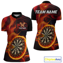 Load image into Gallery viewer, Red Flaming Dartboard Shirt For Women Custom Fire Darts Jersey Polo &amp; Quarter Zip Team Uniform TDM4675