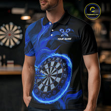 Load image into Gallery viewer, Blue Flaming Dartboard Shirt For Men Custom Fire Darts Jersey Polo &amp; Quarter Zip Team Uniform TDM4676