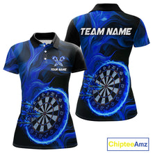 Load image into Gallery viewer, Blue Flaming Dartboard Shirt For Women Custom Fire Darts Jersey Polo &amp; Quarter Zip Team Uniform TDM4676