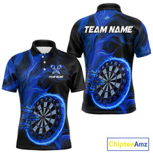 Load image into Gallery viewer, Blue Flaming Dartboard Shirt For Men Custom Fire Darts Jersey Polo &amp; Quarter Zip Team Uniform TDM4676