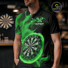 Load image into Gallery viewer, Green Flaming Dartboard Shirt For Men Custom Fire Darts Jersey Polo &amp; Quarter Zip Team Uniform TDM4677