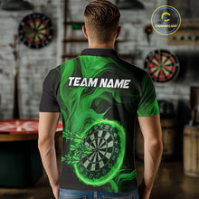 Load image into Gallery viewer, Green Flaming Dartboard Shirt For Men Custom Fire Darts Jersey Polo &amp; Quarter Zip Team Uniform TDM4677