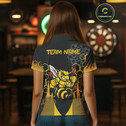 Personalized Yellow Black Funny Bee Darts Shirt For Women Custom Darts Jersey Outfit Polo & 1/4 Zip TDM4681
