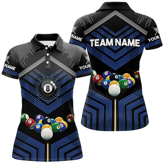 Personalized Name Blue Billiard Balls 3D Polo Shirts For Women, Custom Gift For Billiards Player TDM0223
