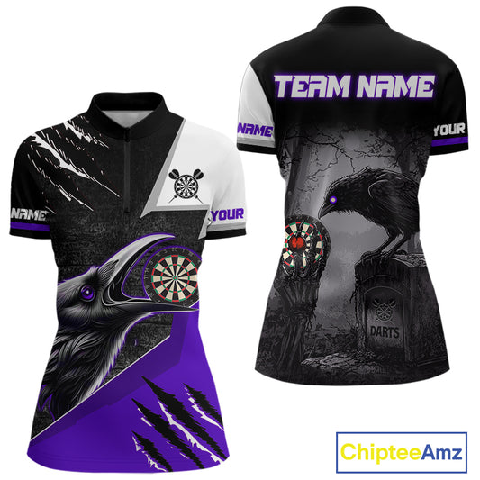 Personalized Raven Darts Shirt For Women Custom Black And Purple Gothic Darts Team Jersey TDM5092