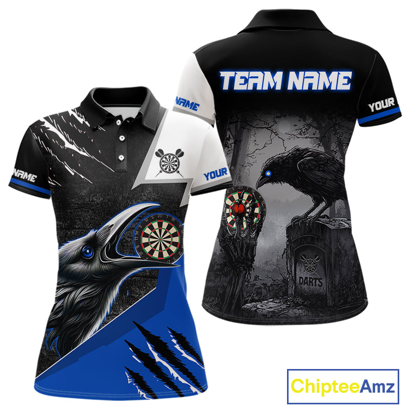 Personalized Raven Darts Shirt For Women Custom Black And Blue Gothic Darts Team Jersey TDM5093