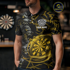 Personalized Wolf Dart Shirts For Men Custom Lights Dartboard Darts Team Jerseys |Gold TDM5094