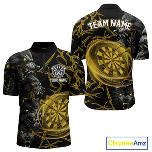 Personalized Wolf Dart Shirts For Men Custom Lights Dartboard Darts Team Jerseys |Gold TDM5094