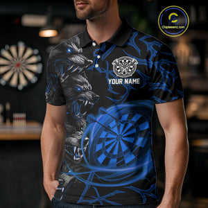 Personalized Wolf Dart Shirts For Men Custom Lights Dartboard Darts Team Jerseys |Blue TDM5095