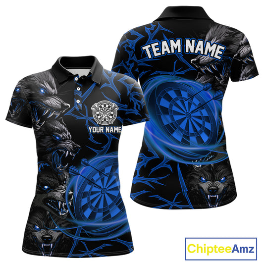 Personalized Wolf Dart Shirts For Women Custom Lights Dartboard Darts Team Jerseys |Blue TDM5095