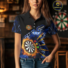 Load image into Gallery viewer, Personalized Blue Dartboard Fire Marble Darts Shirt For Women Custom Dart Team Jersey Polo &amp; 1/4 Zip TDM5096