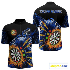 Personalized Blue Dartboard Fire Marble Darts Shirt For Men Custom Dart Team Jersey Polo & 1/4 Zip TDM5096